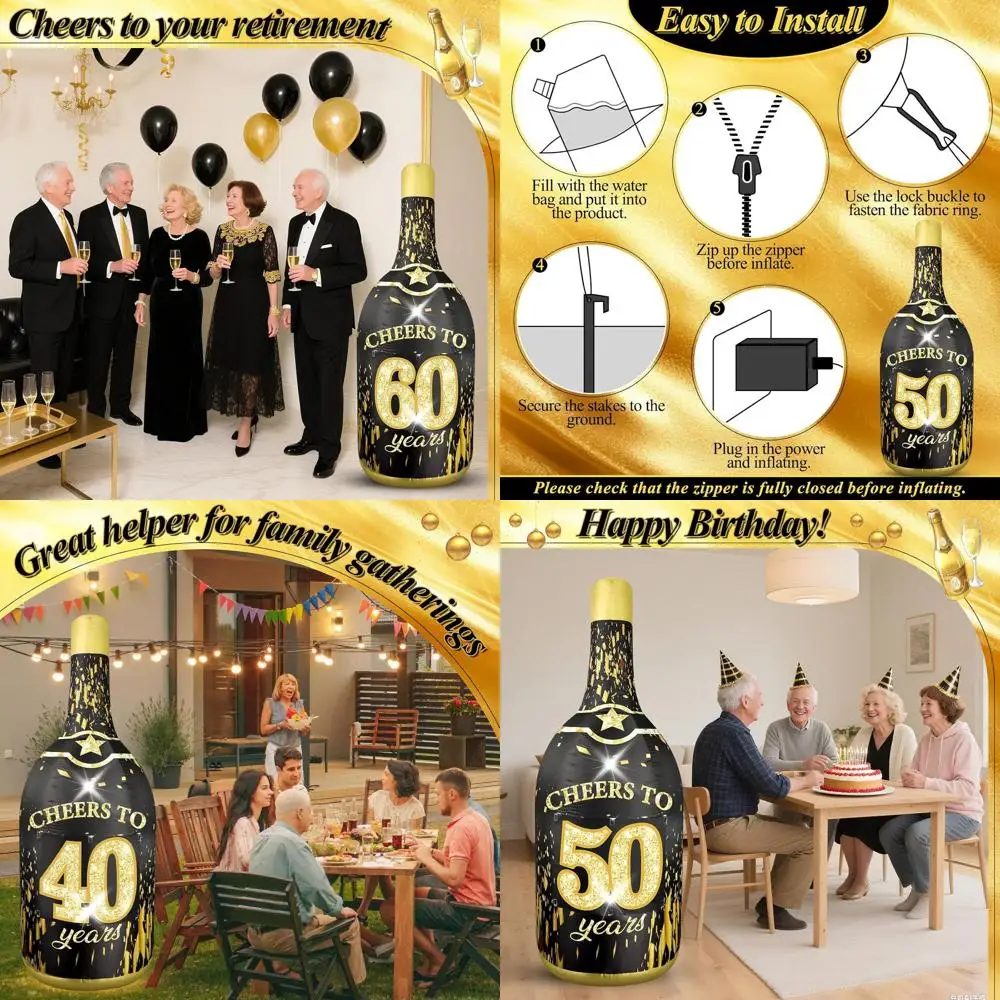 

Шикарный надувной шампанский бокал черного и золотого цвета высотой 6 футов для дней рождения, Дня святого Валентина и особых случаев