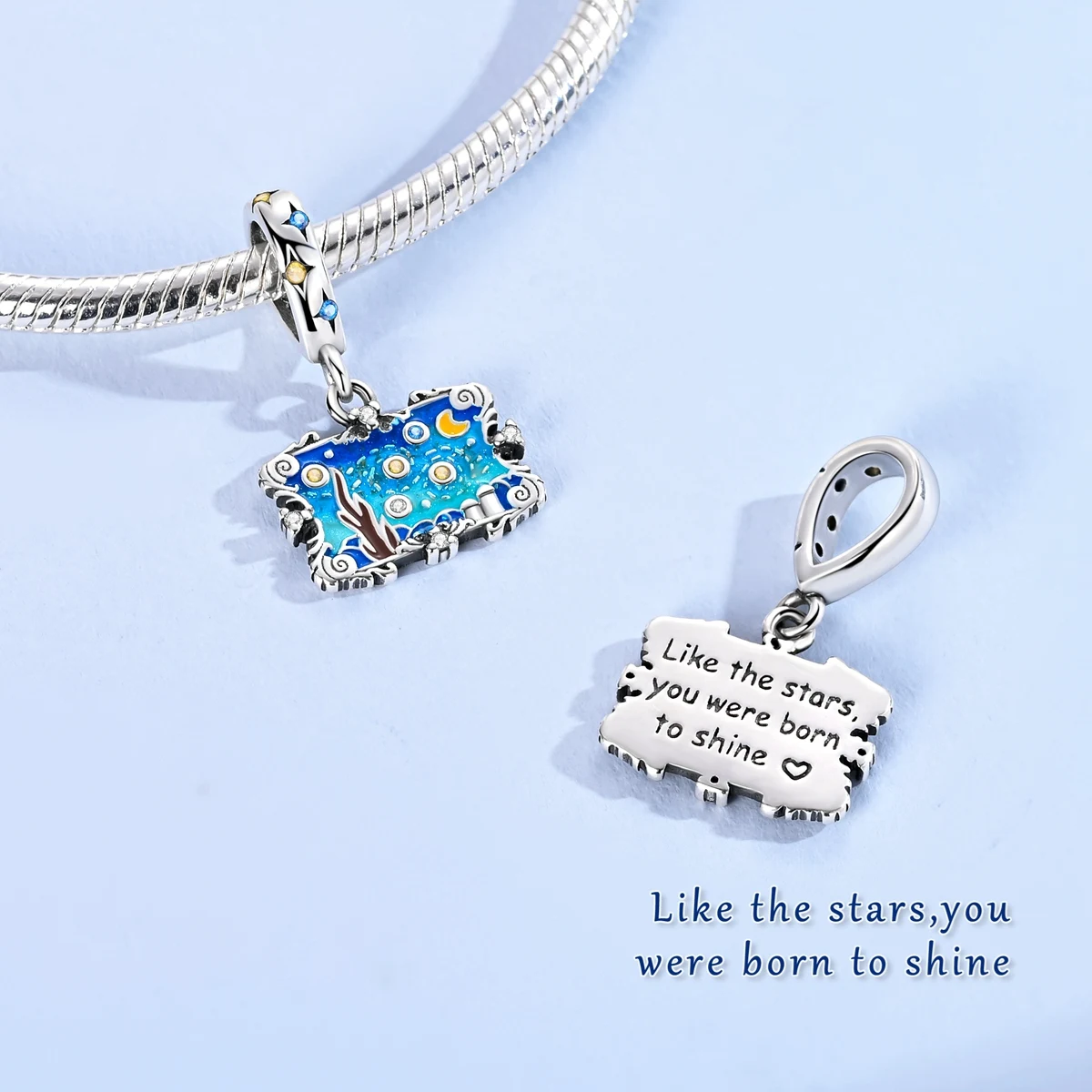 Van Gogh's Starry Night Charms 925 Silver Blue Beads Fit Original Bracelet Diy For Woman Jewelry image 5