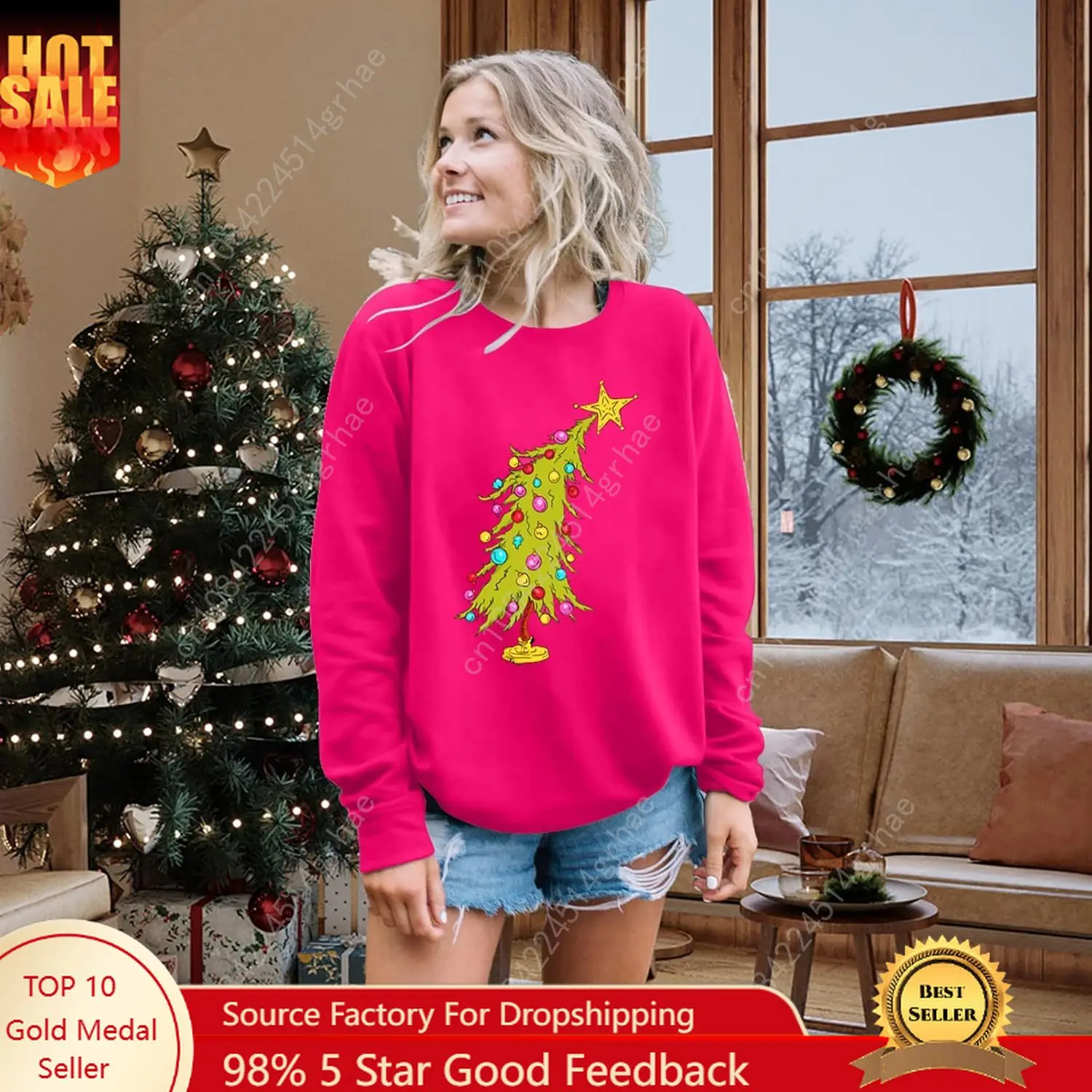 

Christmas Sweatshirts for Women Cute Christmas Tree Graphic Long Sleeve Shirt Xmas Holiday Party Pullover Blouse
