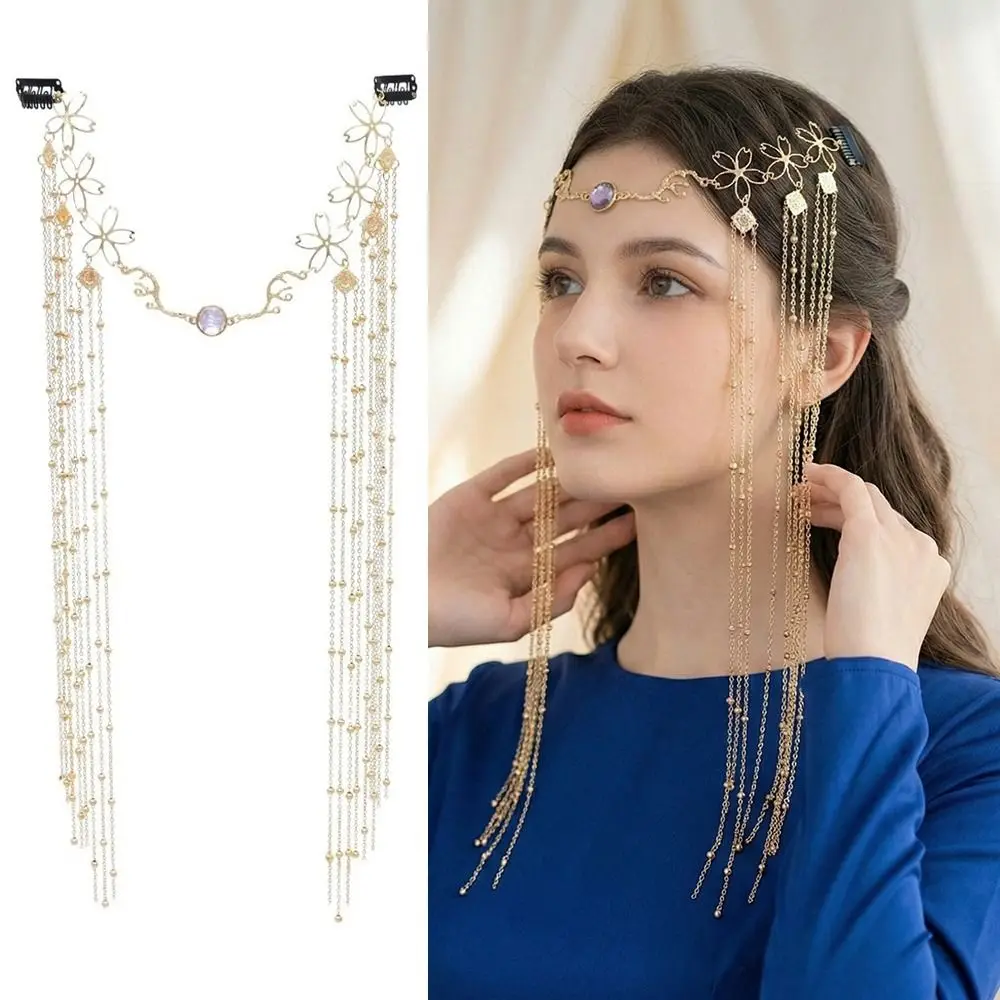 Shiny Rhinestone Head Chain Golden Sparkling Chinese Style Headpiece Handmade Elegant Retro Hairpin Women's Hair Jewelry