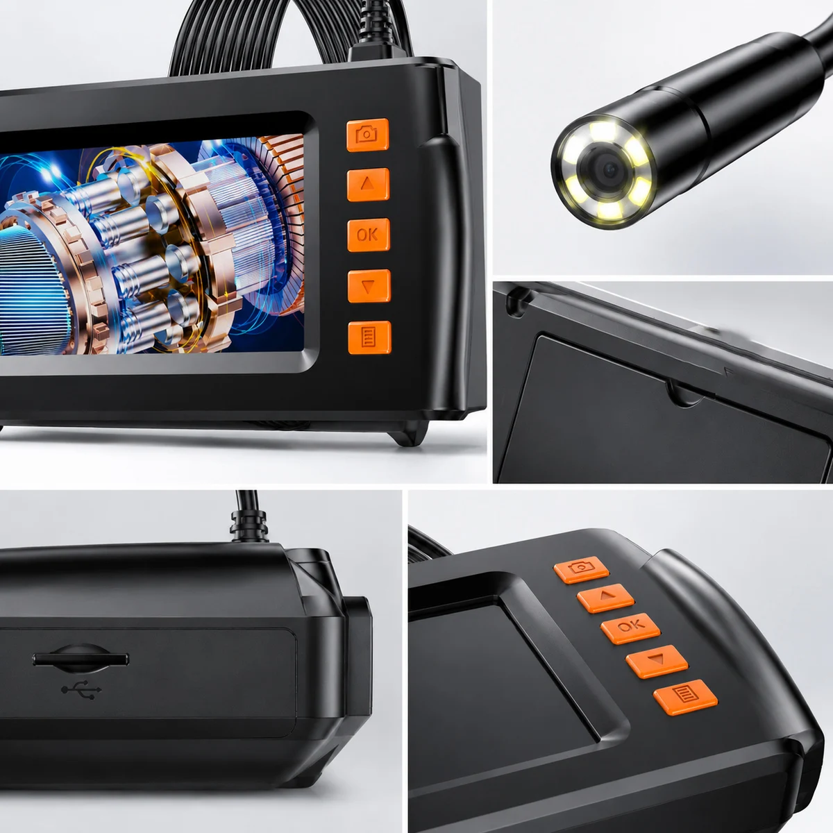 4.3‑Inch Industrial Endoscope Camera, 1080P HD Dual‑Lens Borescope with Adjustable LED Lights, Ideal for Auto Engine, Pipeline & Drain Inspection