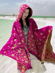 New Scarf Winter Knitted Cashmere Women Vintage Preppy Print Hooded Poncho Warm Femme Capa Para Mujer Pashmina Wrap Shawl Chales