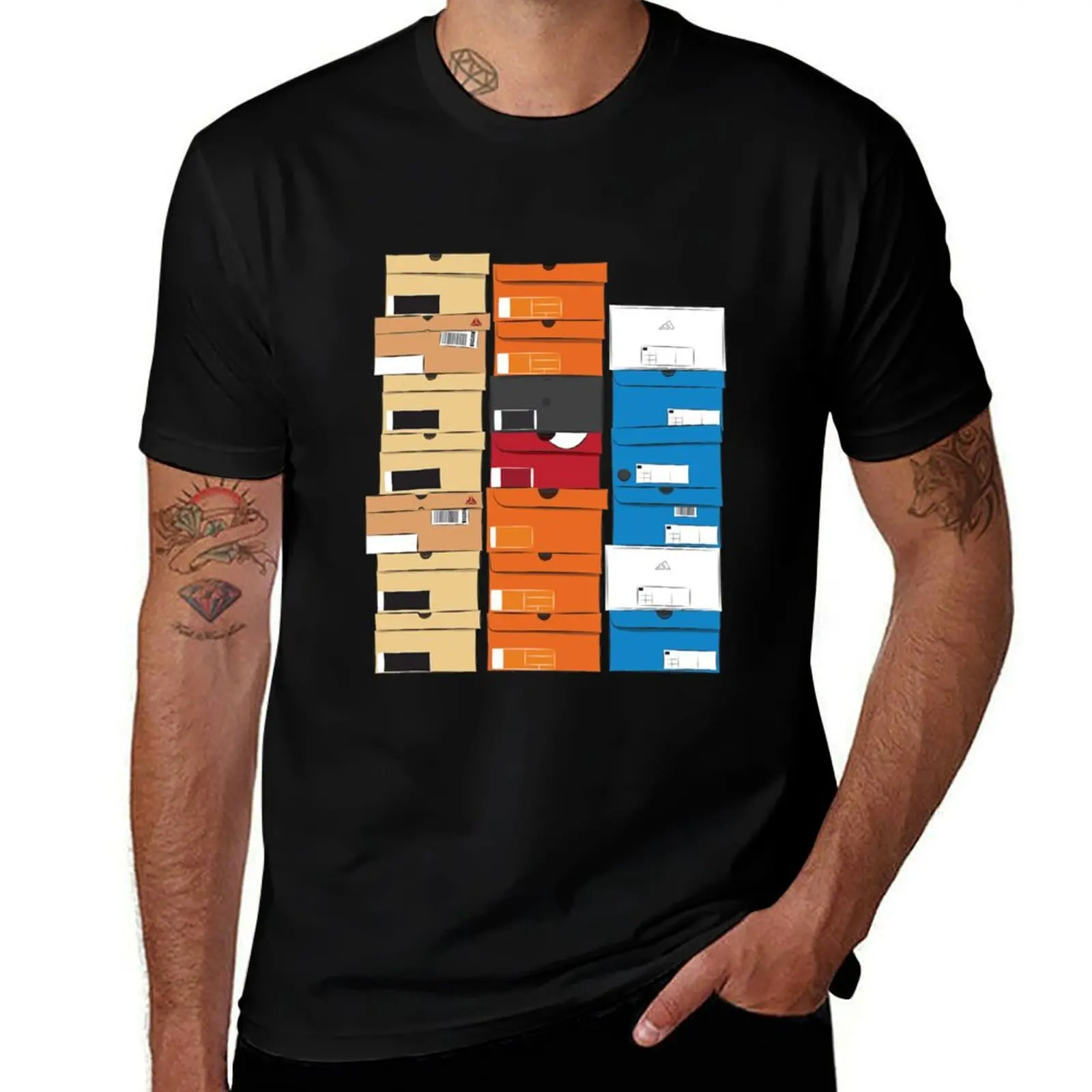 Closed triple stack shoe boxes logo 1D T-Shirt Plus Size Basic Short Sleeve Top T-Shirt