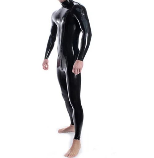 Sports 100% Latex Rubber Pure Sport Black Handsome Overall Tight Catsuit S-XXL