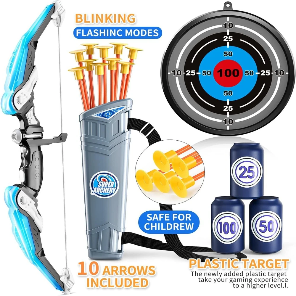 New Multiple Styles Light Up Bow and Arrow Shooting Toy Set Indoor Outdoor Sports Shooting Game Ideal Birthday Holiday Gift