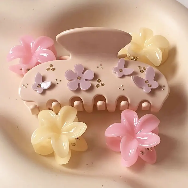 

Women Summer Fashion Flower Hair Claw Butterfly Decorate Shark Hairpin Barrettes Ponytail Holder Beach Head Accessories Girls