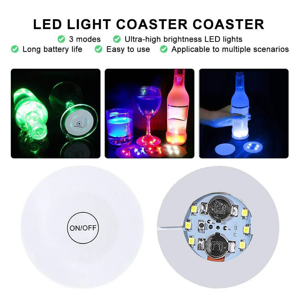 1pc LED Bottle Light Stickers Super Bright Cup Mat Glowing Coaster Lamp for Wedding New Year Xmas Party Drink Cup Vase Decor