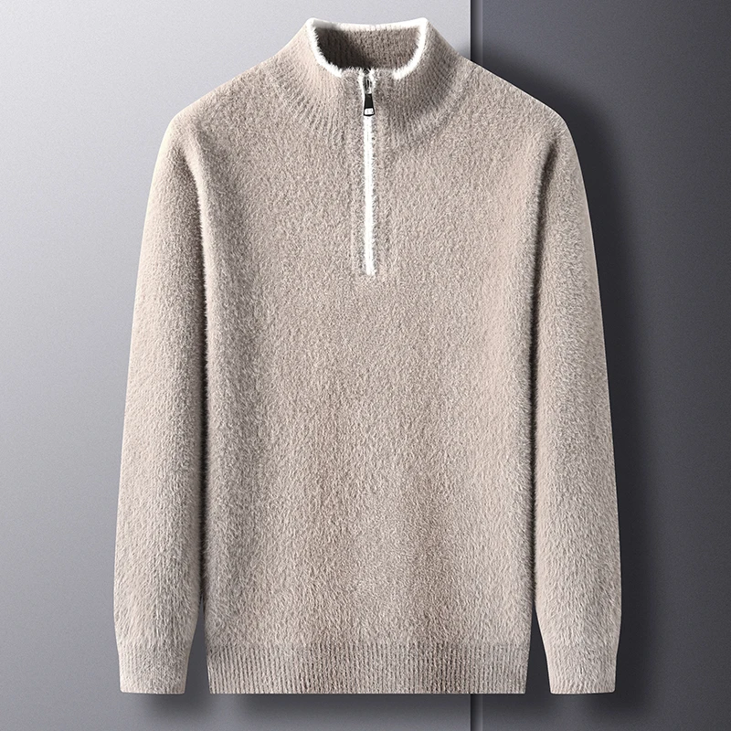 

Autumn Winter New Sle Men's Slim Fit Color Stand Collar Mink Knitwear Long Sve Casual Faion Busin Sweater