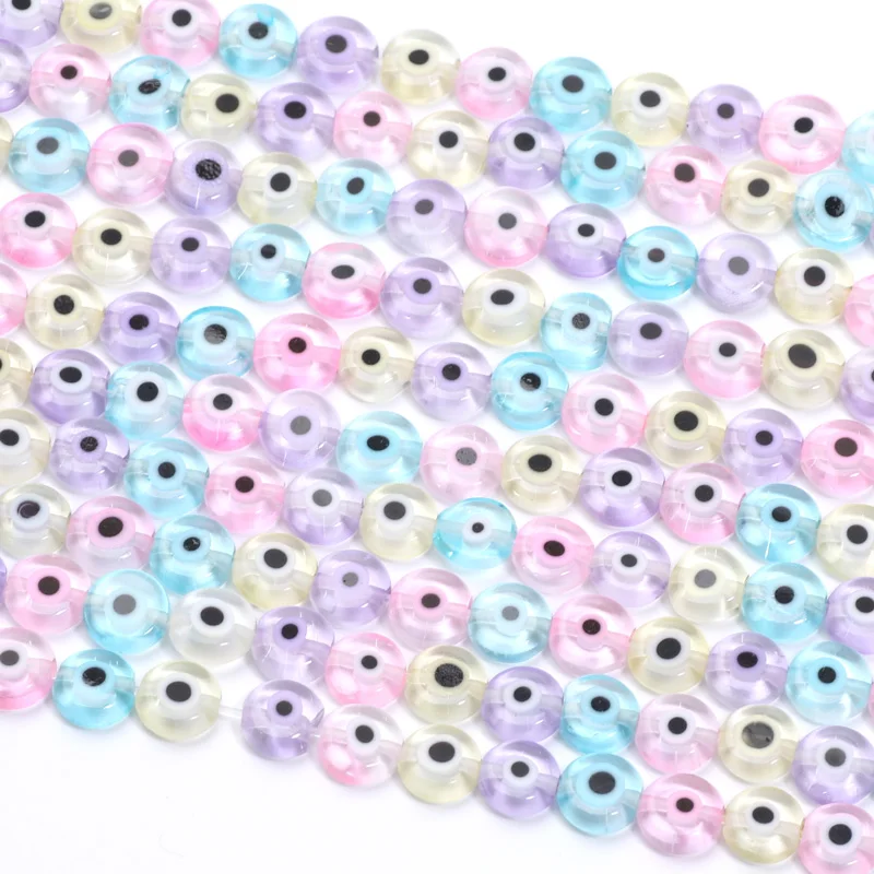 6/8/10mm Macaron Farbe bösen Blick Lampwork Perlen flache runde tschechische Glasperlen für DIY Schmuck Herstellung Halskette Armband Zubehör