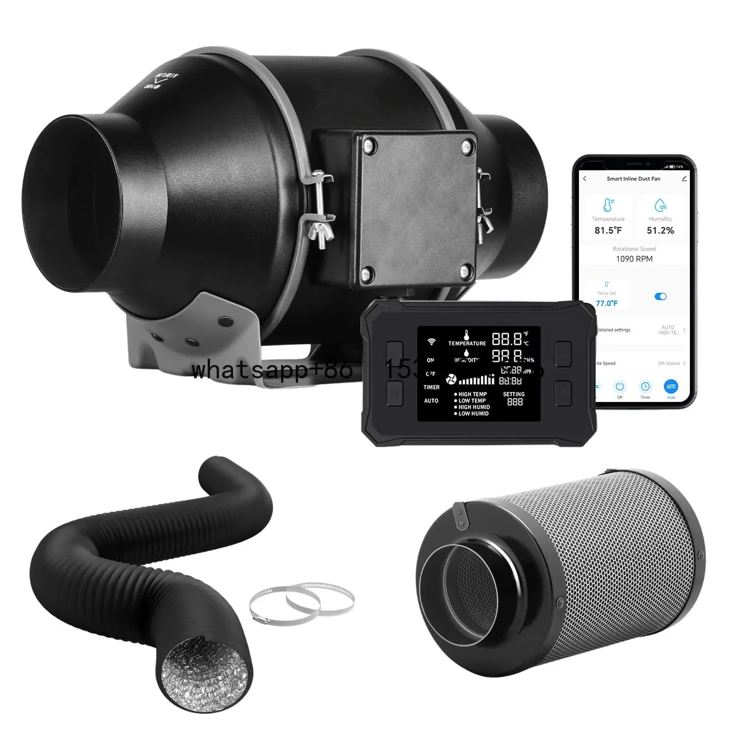 2023 Wifi APP Smart Ventilation Kit 6 Inch  Inline Duct Fan Carbon Filter Combo for 4X4 Indoor Tent Plant Growing Kit