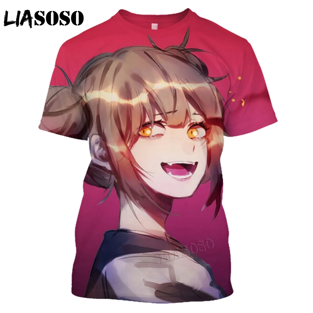 Fashion Japanese Anime Girl Himiko Toga Short Sleeve 3D Printing T-shirt Casual Round Neck Top Oversize Men Women Girls Clothing