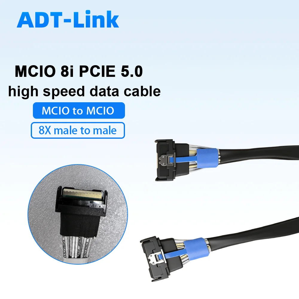 ADT-Link MCIO 8i PCIe 5.0 High Speed Cable 32Gbps MCIO To MCIO 8X Male To Male Server Data Cable 30CM-107CM /1M