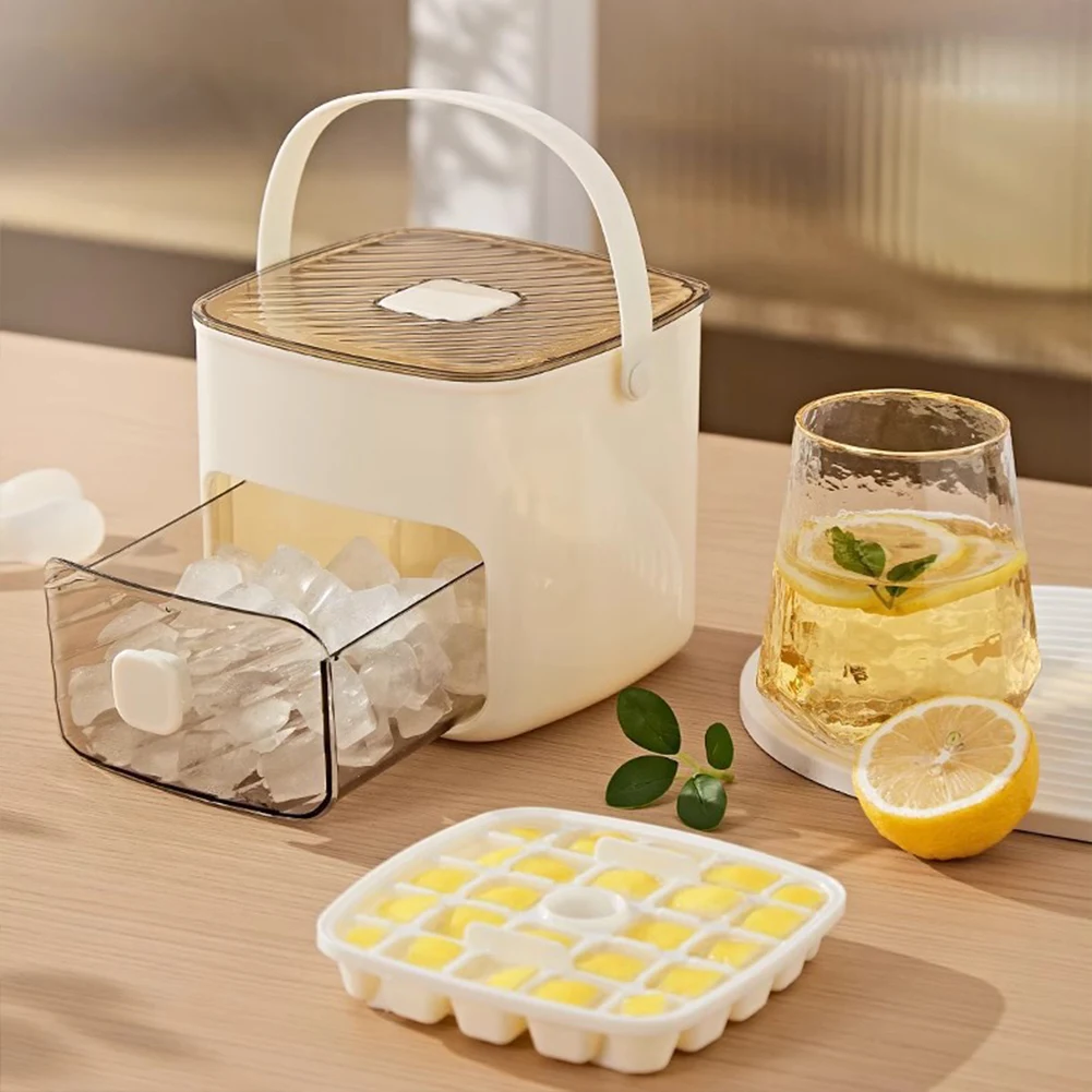48-Gitter-Eiswürfel-Eimer-Tablett, wiederverwendbar, Kühlschrank, Eismaschine, Form, One-Touch, leicht zu lösende, selbstgemachte Eis-Aufbewahrungsbox für Getränke
