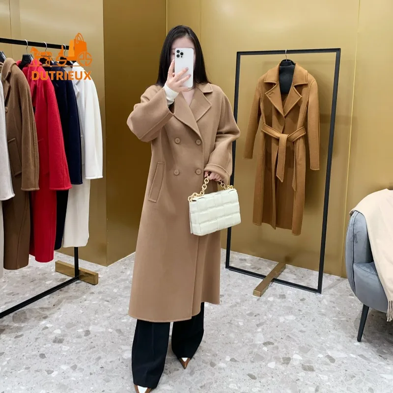 2024 Winter New Women\'s 100% Wool Cashmere Coat, Fashionable Luxury Classic Double-sided Wool Long Woolen Coat Jacket for Women