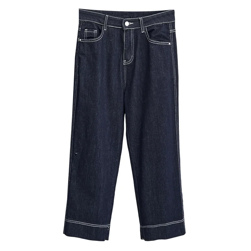 

Plus Size Drainpipe Jeans Women's Clothing 2025 Spring New Casual Bright Line Wide Leg Pants 100kg Straight Ankle Style Bottoms