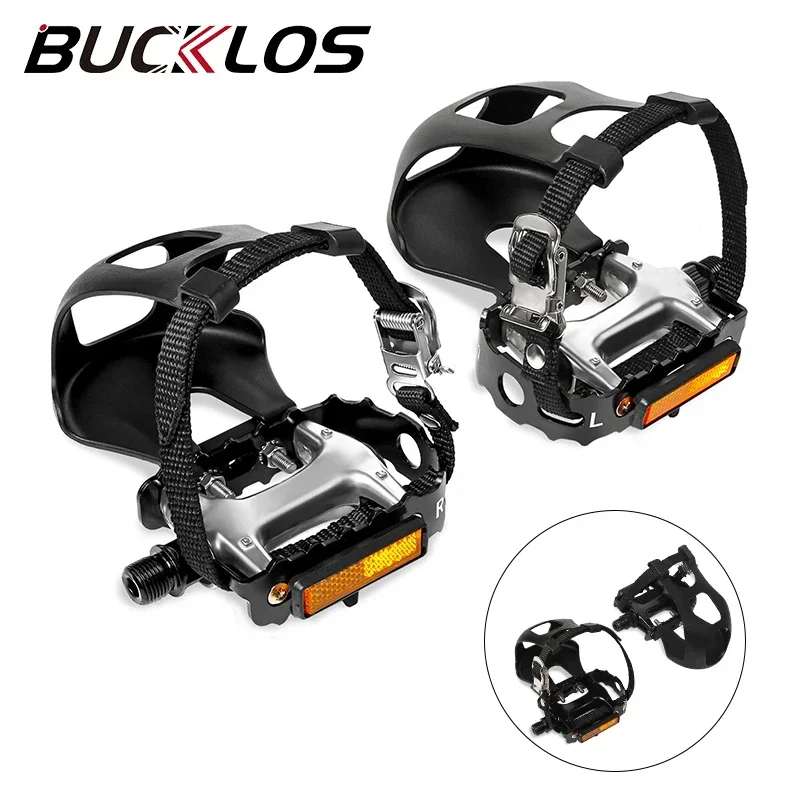 

BUCKLOS Spinning Bike Pedals with Toe Clips Aluminum Alloy Indoor Exercise Bicycle Pedals Non-slip MTB Road Bike Flat Pedal