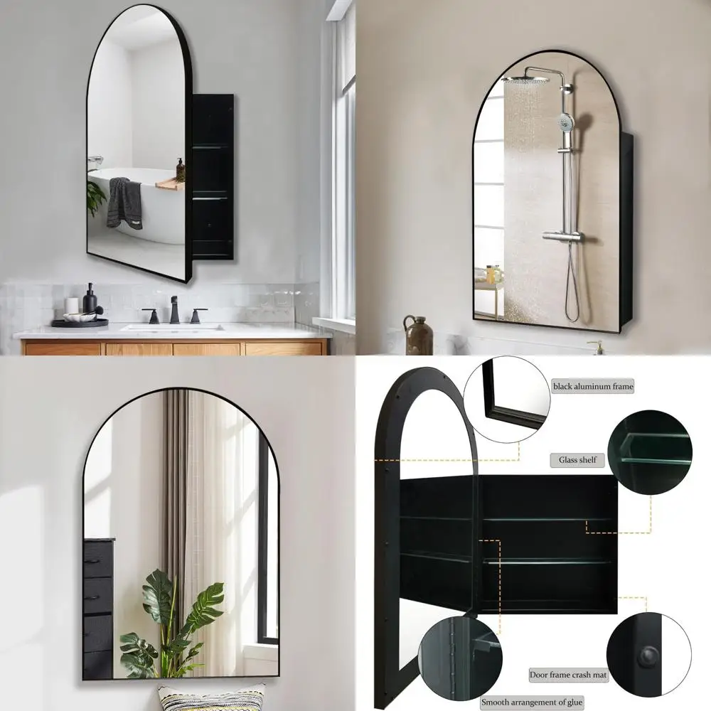

Arched Framed Medicine Cabinet with 20x30 Mirror, Storage Space Included, Brushed Black Finish