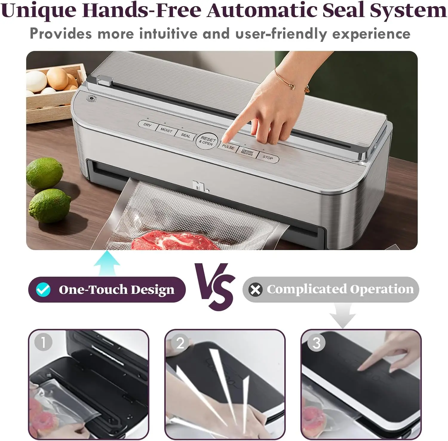 Vacuum Sealer Machine, 85kPa 120W Automatic Food Sealer, Powerful Sealing System, Build-in Cutter | Bags Storage | Moist Mode an