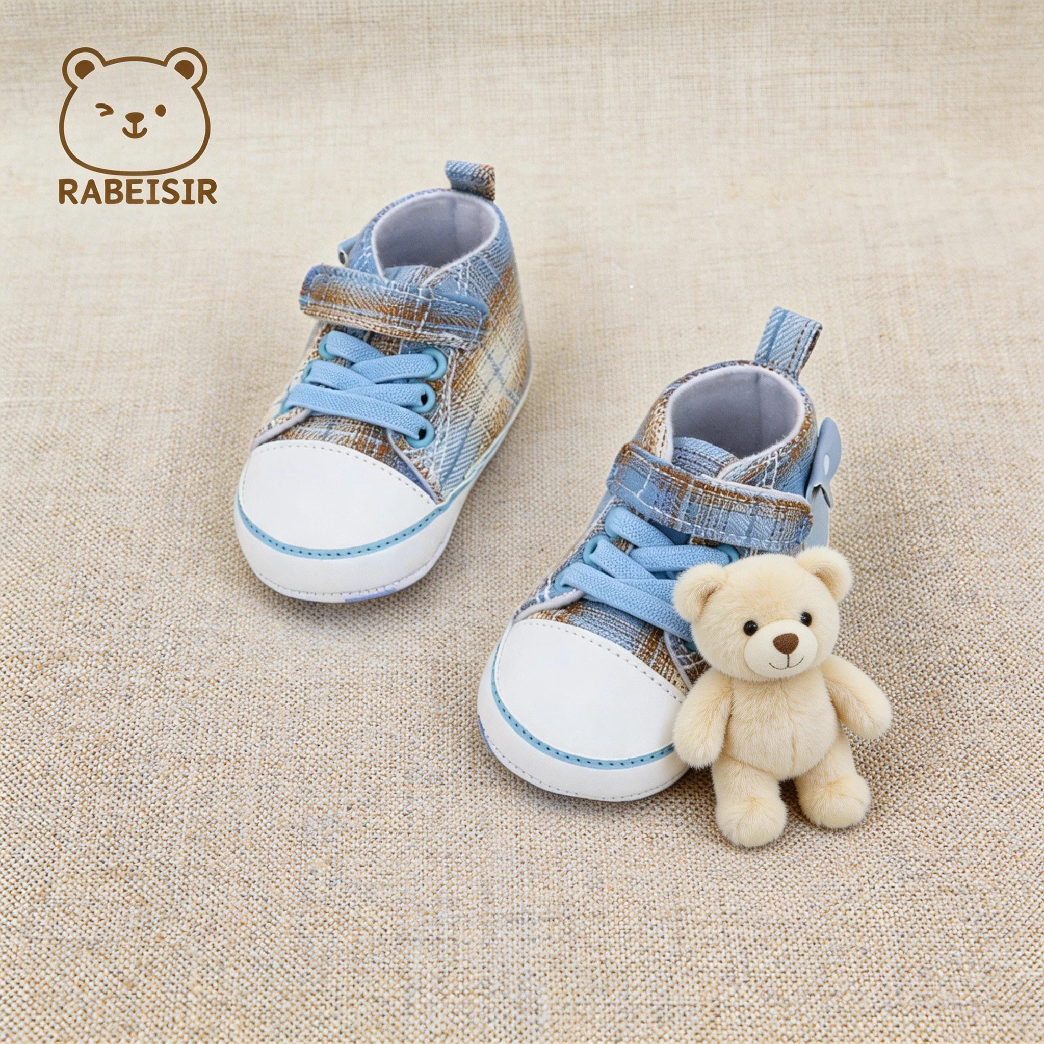 0-18 Months Baby Casual Shoes for Boys and Girls, Retro Plaid Patchwork Velcro Soft-Soled Baby Walking Shoes
