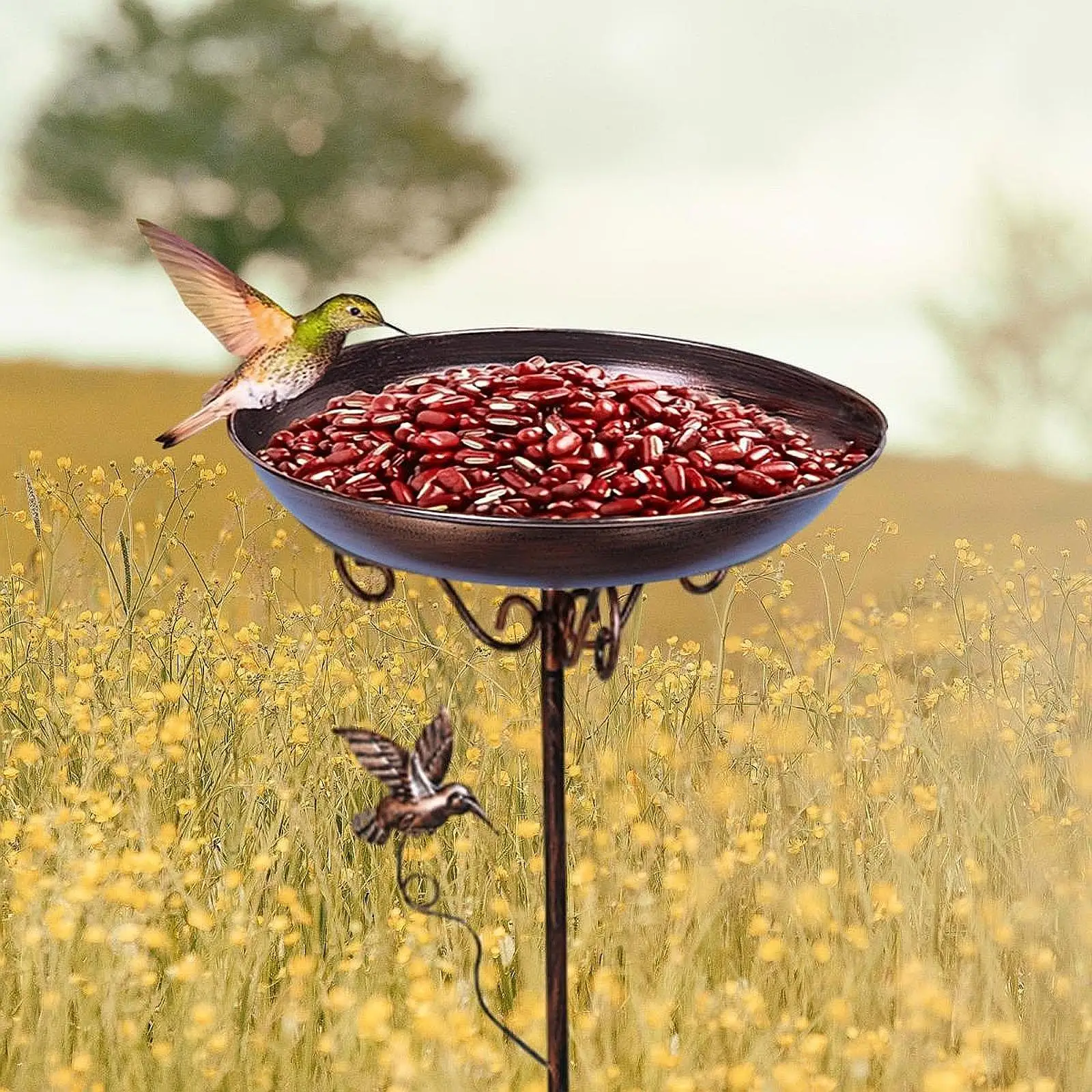 Standing Bird Bath Bowl Bird Feeder Outside Garden Patio Landscape Water Bowl