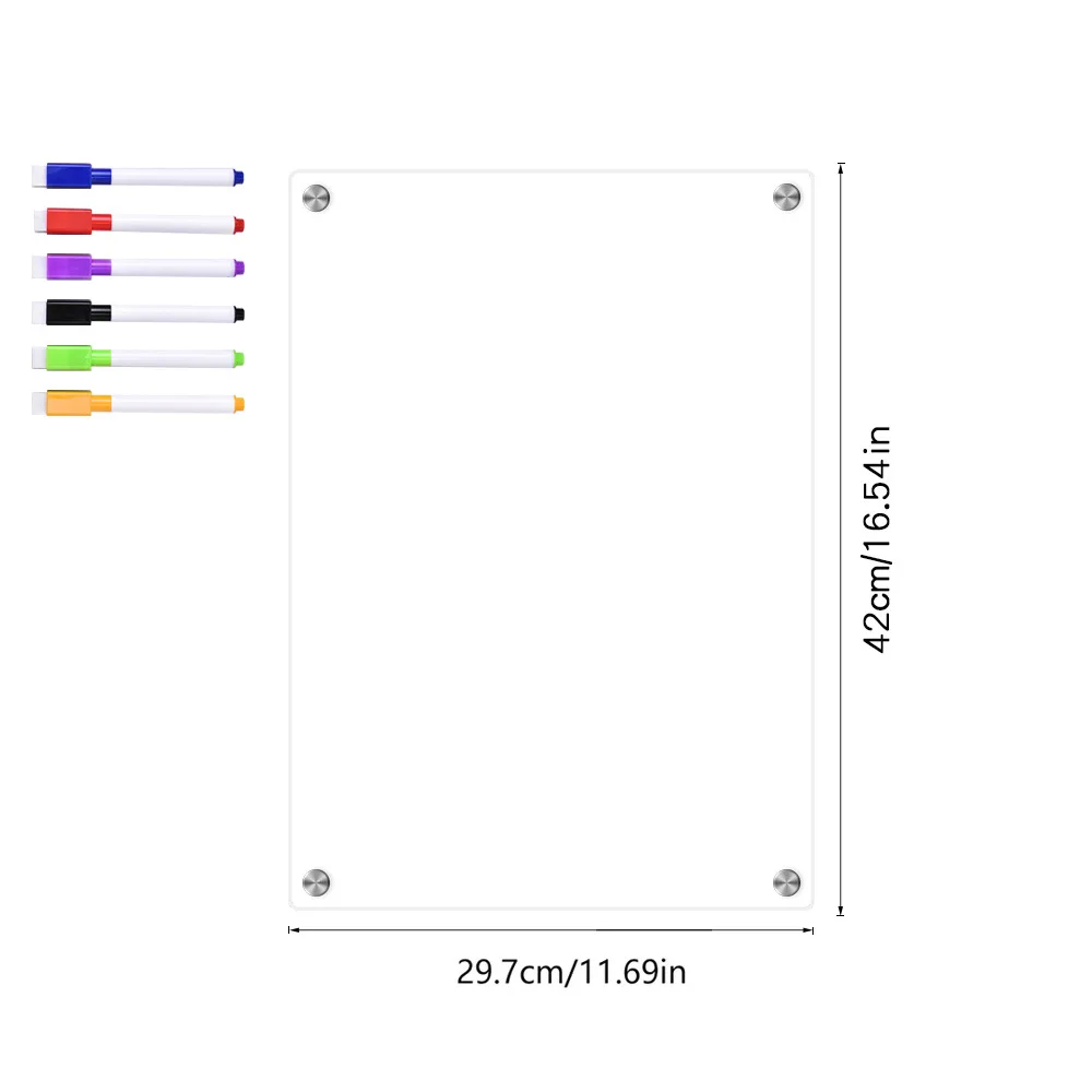 Clear Dry Erase Board White Acrylic Refrigerator Magnetic Whiteboard Fridge Calendar Hanging Includes 6 Whiteboard Marker A3/A4