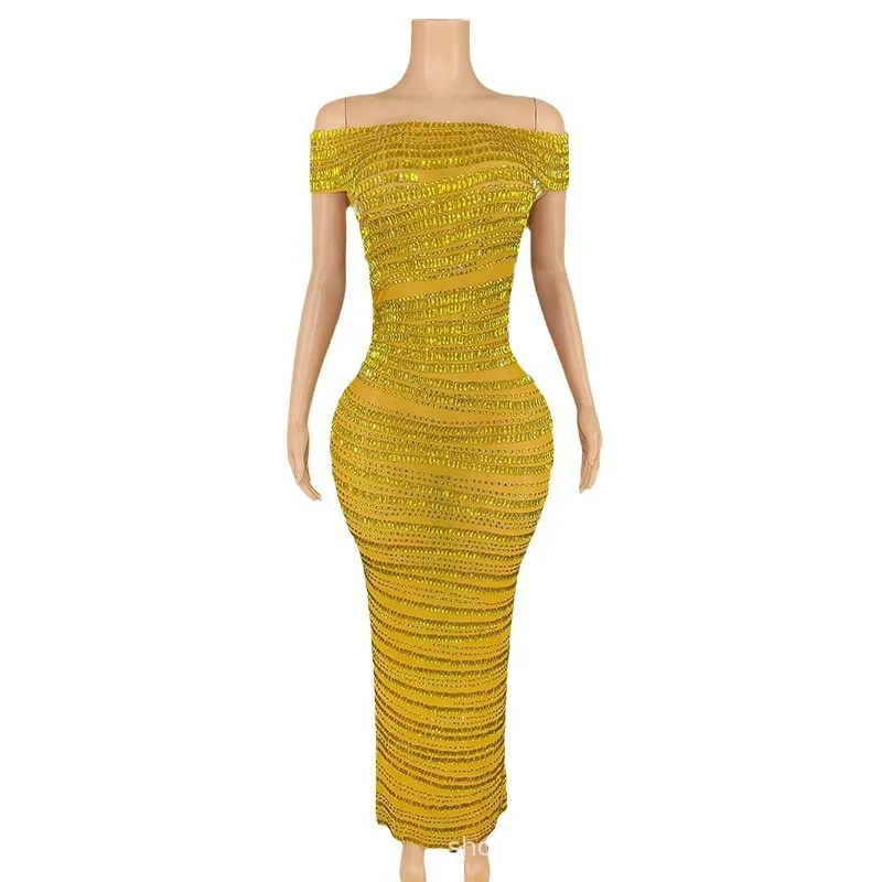 

Тонкое темпераментное платье с желтыми блестящими бриллиантами на плечах, модная вечеринка, красная ковровая дорожка, награды для прогулок, униформа для презентаций, гала-платья