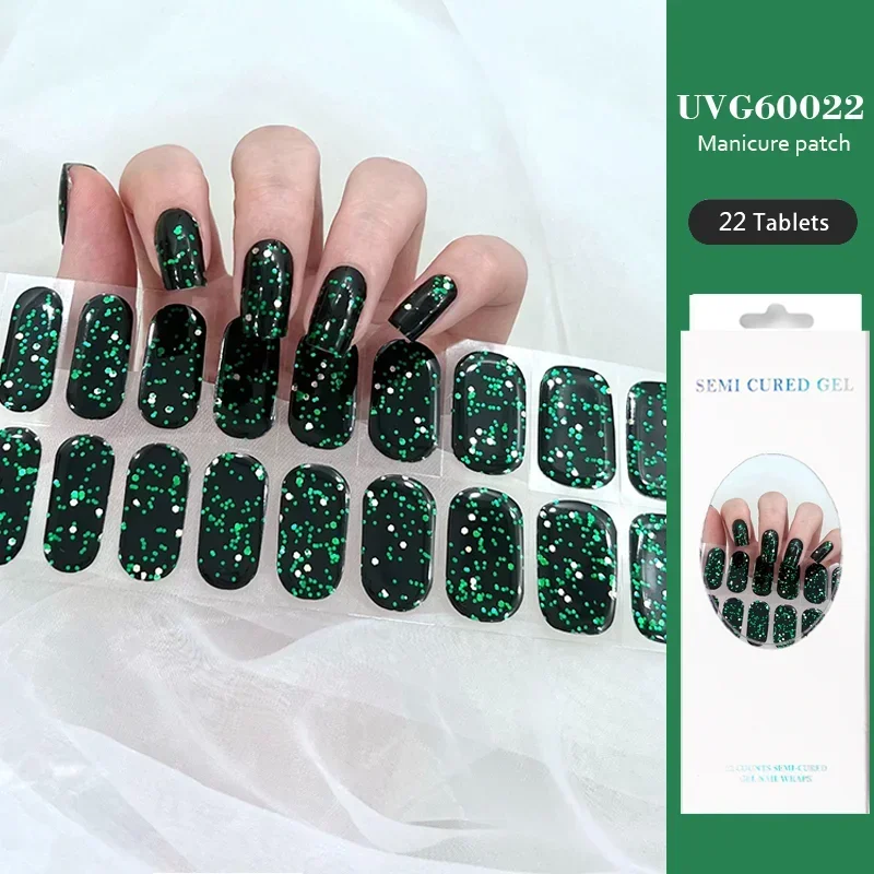 22 Tips Uvg Serie Uv Semi-Uitgeharde Gel Nagelstickers Waterdichte Langdurige Volledige Dekking Nagel Decals Uv Lamp Vereiste Nagel Bedels