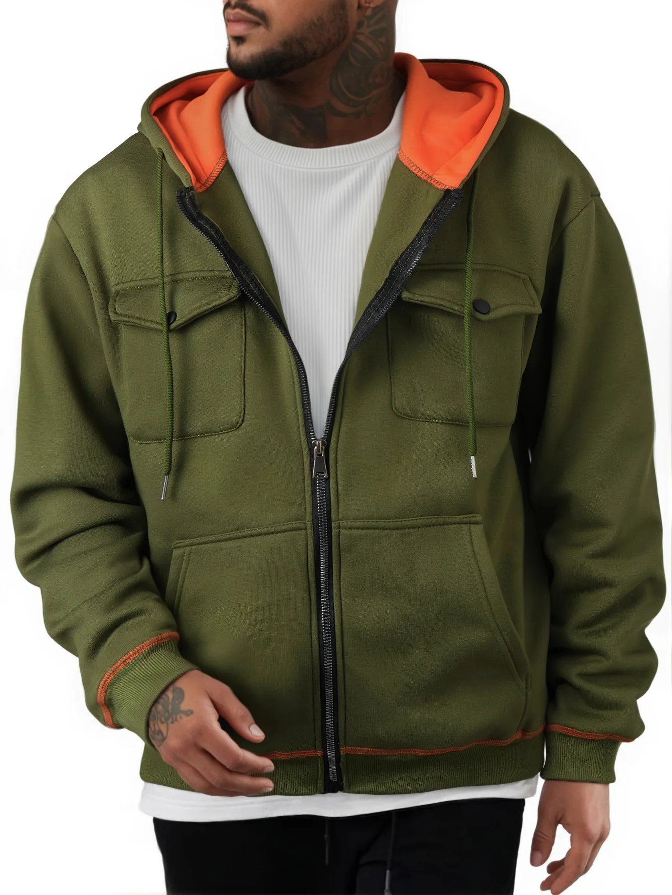 

2025 Autumn/Winter New Style Warm Men's Hoodie Casual Trendy Zipper Hoodie Solid Color Hoodie Jacket