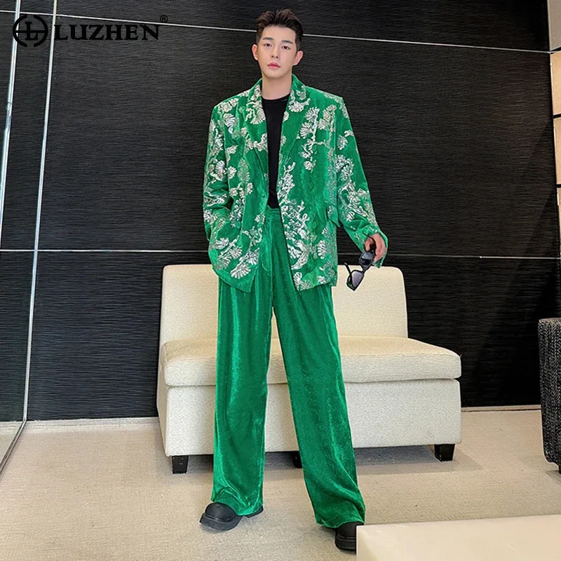 LUZHEN 2025 Men Sets Original Stylish Two-piece New Elegant Trendy Blazer Coat High Quality Male Loose Straight Trousers JY5959