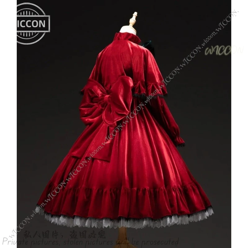 Disfraz de Reiner Rubin Shinku para mujer, disfraz de Anime Rozen Maiden, bonito vestido rojo, Cosplay de rubí puro, sombrero de Lolita, peluca, conjunto de Halloween