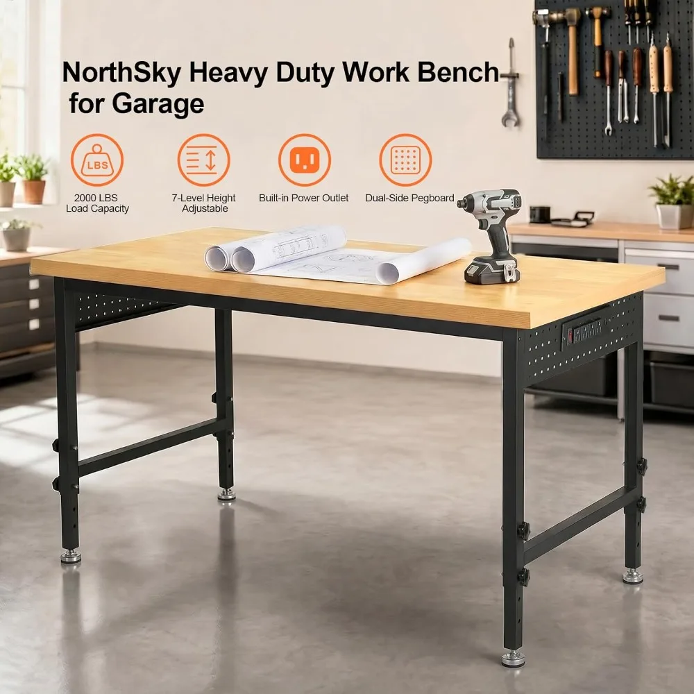Heavy Duty Work Bench 48 Inch Garage Table, 2000 LBS Capacity Adjustable