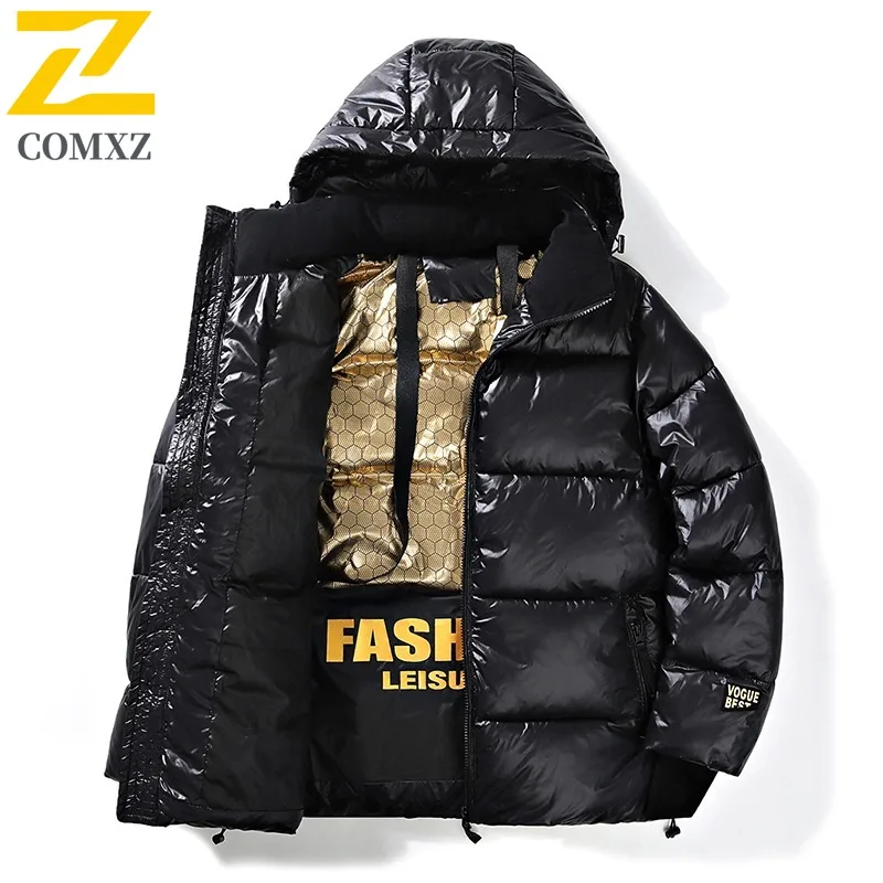 

COMXZ 2025 Winter Fashion Stand Collar Cotton Jacket Hooded Winter Waterproof Windproof Outdoor Casual Warm Coat Men Streetwear