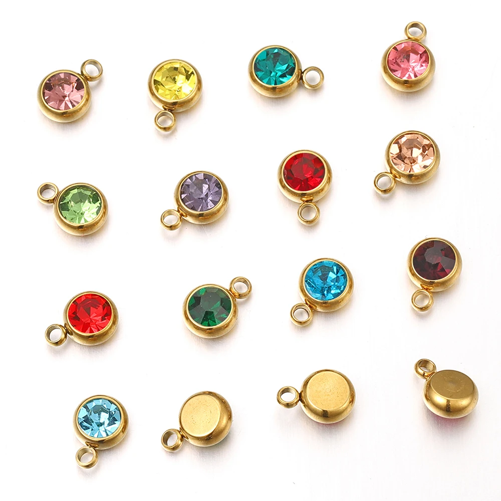 20 teile/los 6mm Kristall Edelstahl Strass Charms Birthstone Anhänger für Schmuck Machen DIY Halskette Armband Zubehör – Detail 8