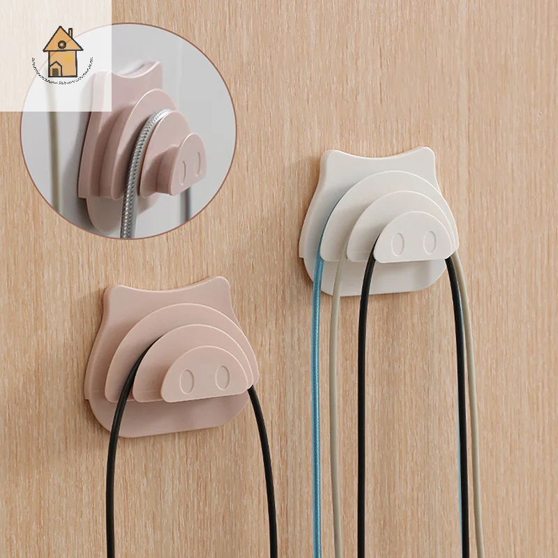 

Cute Pig Shaped Wall Hooks Multilayer Self Adhesive Bag Skipping Rope Headphone Data Cable Hook Storage Holder Door Back Hanger