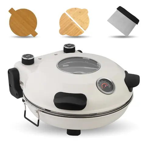 YIBAKE Four à pizza électrique approfondisé de 12 pouces Four de comptoir intérieur Machine à pizza 1200 W Cuisson de 5 minutes en acier inoxydable double bouton de commande Blanc