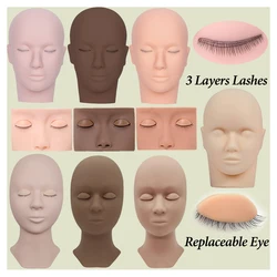 3 Layers Lashes Mannequin Model Head Silicone Doll Face Fake Human Head Grafting Eyelash Training Practice Head for Makeup Tools