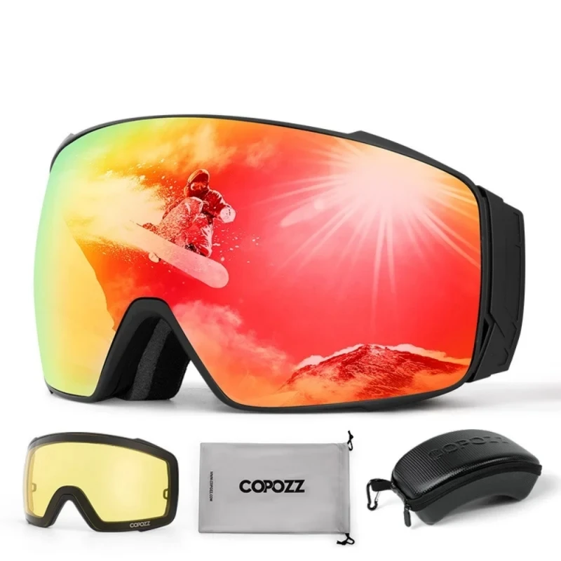 Copozz Winter Ski Goggles with Magnetic Double Layer Polarized Lens Anti-Fog UV400 Protection Men Ski Glasses Eyewear with Case