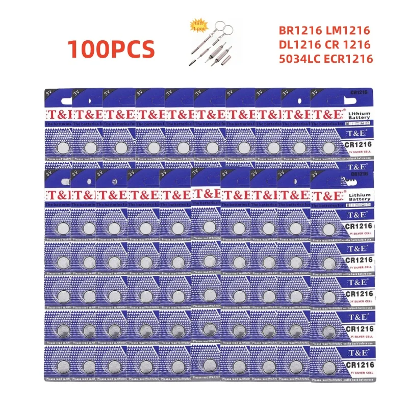 

100PCS CR1216 Button Battery BR1216 LM1216 DL1216 CR 1216 5034LC ECR1216 3V Lithium Battery For Watch Car Key Remote Coin Cells