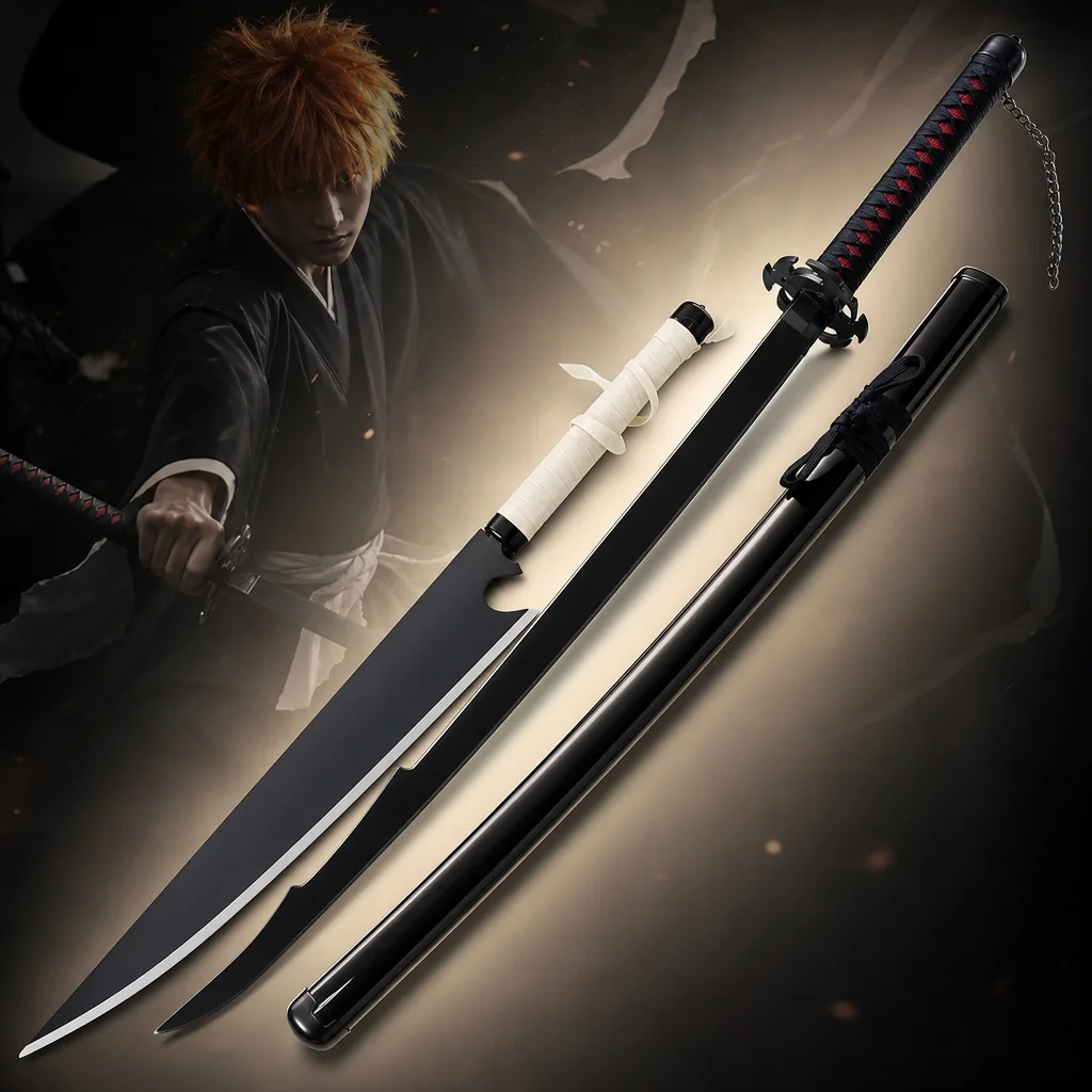 40inch Kurosaki Ichigo Katana Bleach Anime Cosplay Prop Sword Ninja Knife Wood Japanese Katana Original Samurai Sabre Decor Gift