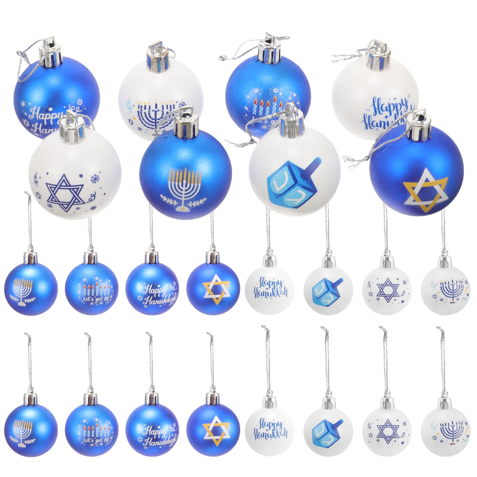 24Pcs Hanukkah Hanging Ball Ornaments Party Layout Hanukkah Balls Hanging Hanukkah Decorations Festive Party Plastic Balls