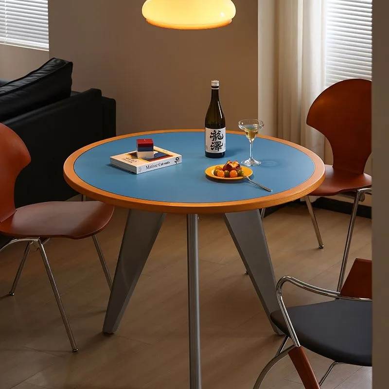 

Nordic Round Dining Table, Stainless Steel & Solid Wood, Retro Style for Small Apartment Wood Table Furniture Muebles