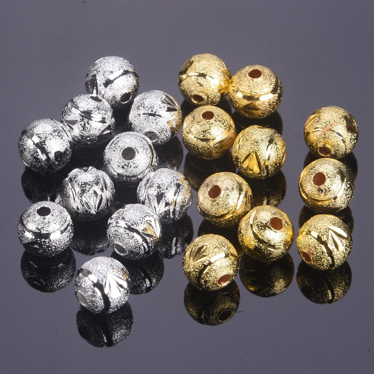 Plated Gold Color Silver Color Round 6mm 8mm Hollow Matte Metal Brass Loose Spacer Beads For Jewelry Making DIY