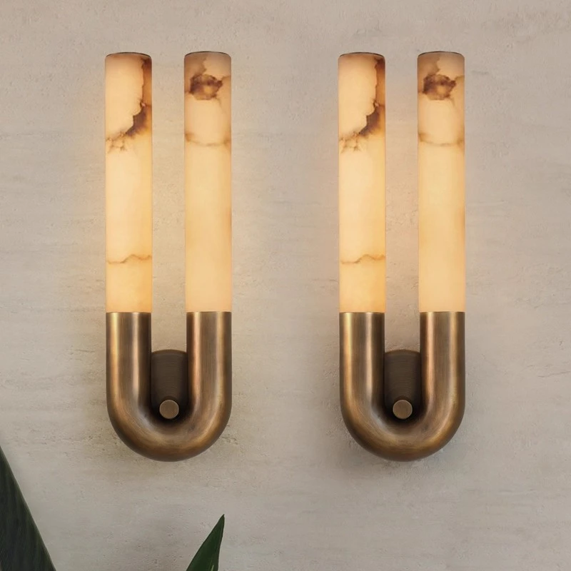 American Vintage Alabaster Wall Sconce Lamp Designer Bedside Natural Marble Wall Lights For Aisle Bedroom Stairs Wall Lamps