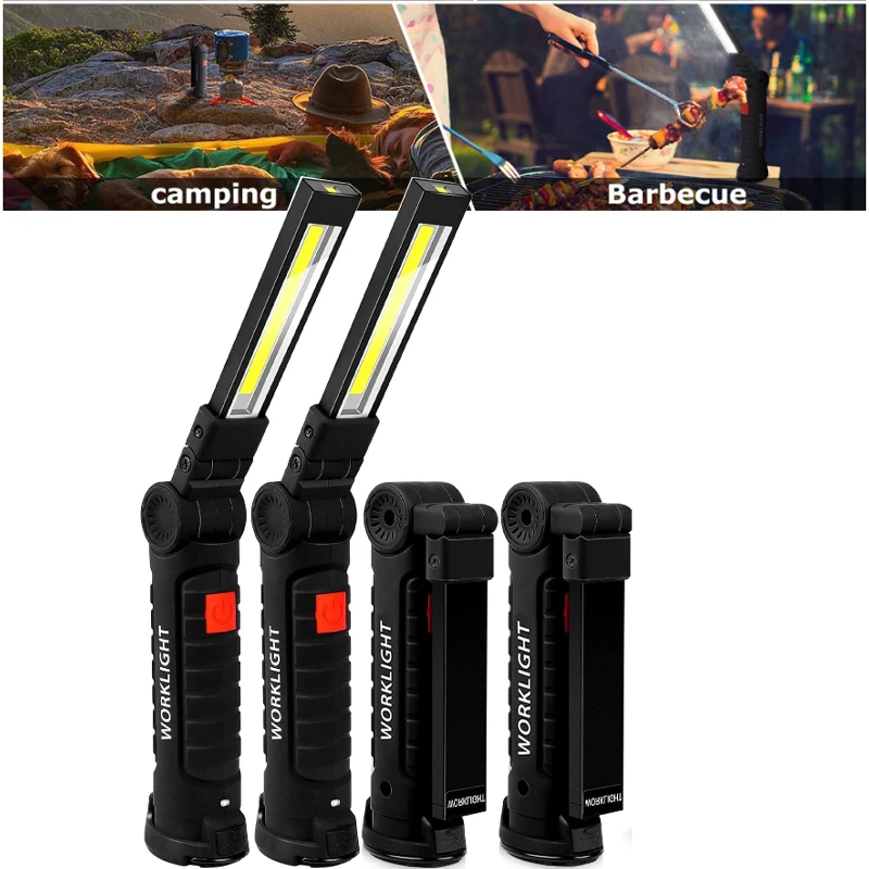 

New Portable COB LED Flashlight USB Rechargeable Work Light Magnetic Lanterna Hanging Lamp with Built-in Battery Camping Torch