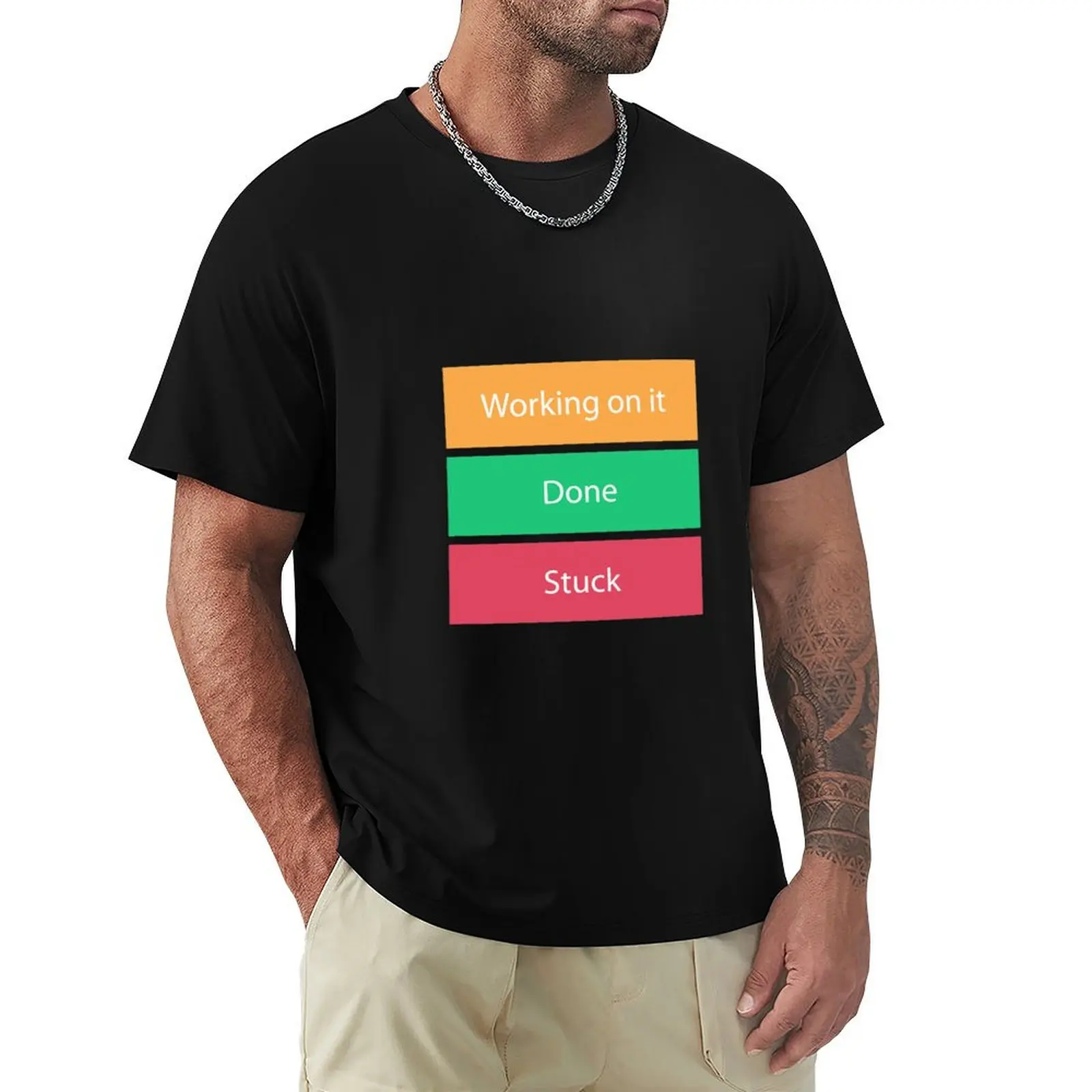 Monday.com Project Status / Working on it / Stuck T-Shirt Active Sports Short Sleeve Cotton Shirt