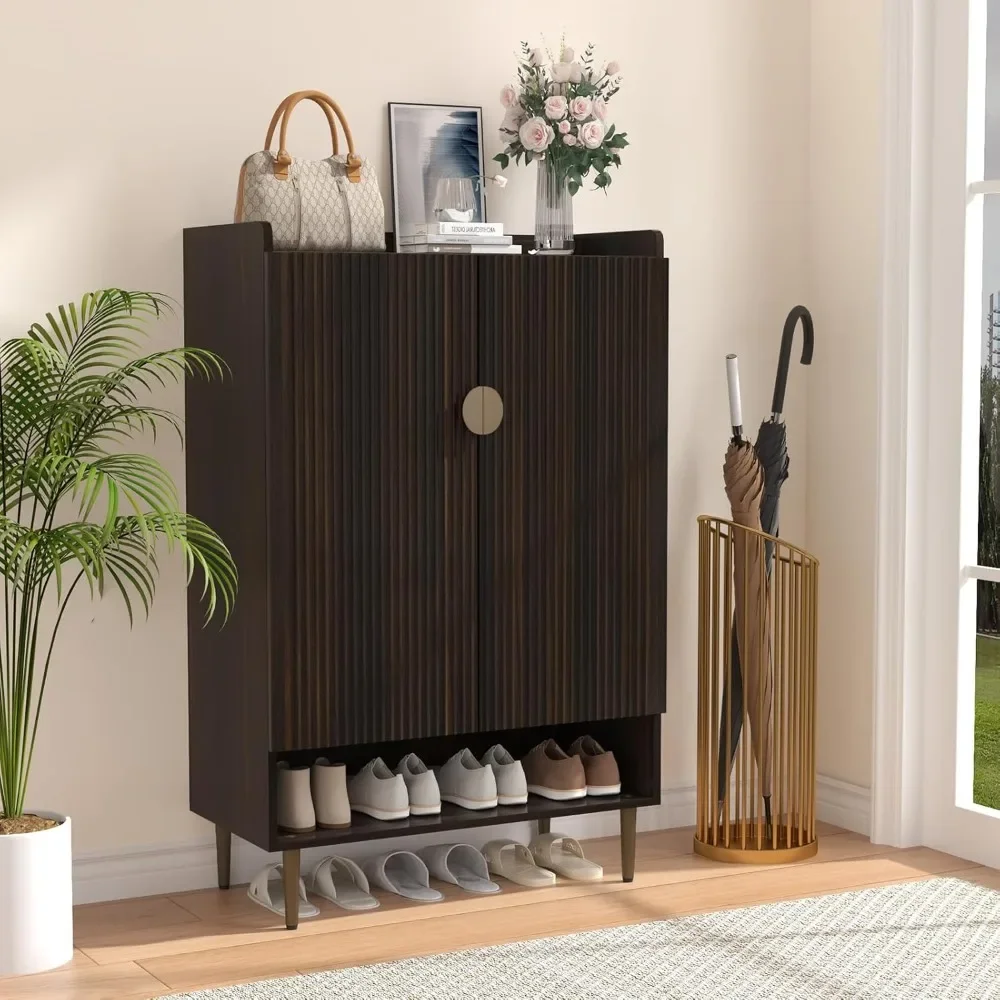 

Modern Shoe Cabinet Storage for Entryway, 6-Tiers Shoes Cabinet with Fluted Doors, Wood Shoes Rack with Adjustable Shelves,