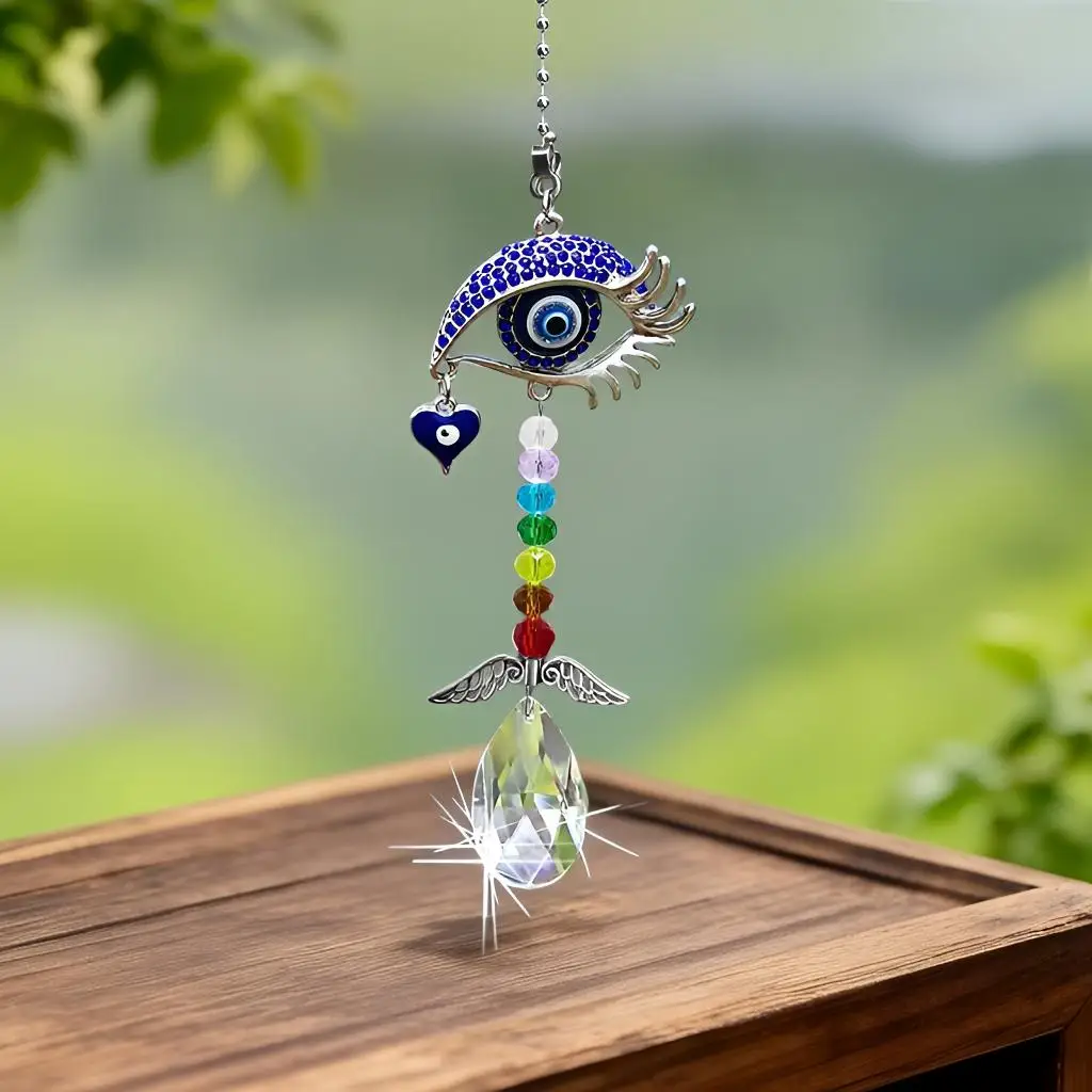 1PC Crystal Evil Eye Car Hanging Ornament Cute Rear View Mirror Accessory for Women Decorative Hanging Charm