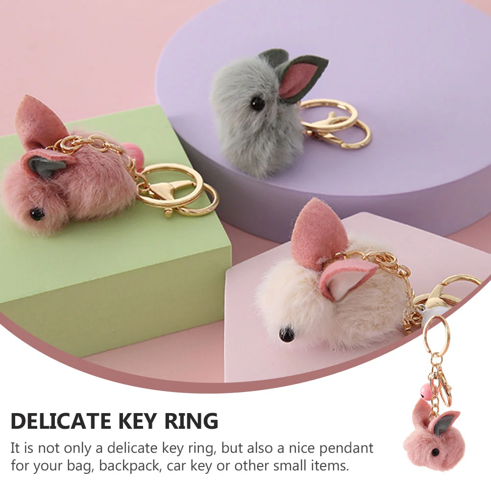 3 Pcs Stuffed Wool Felt Keychain Basket New Year Gift Car Puffball Rabbit Travel