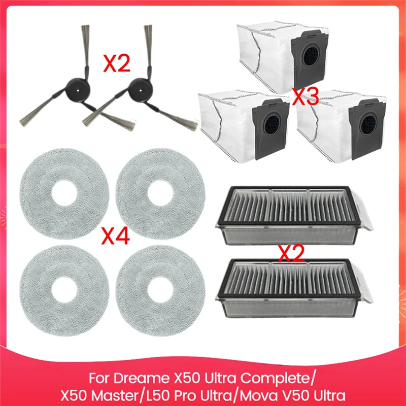 Abkr-para dreame x50 ultra completo/x50 master/l50 pro ultra/mova v50 ultra peças de reposição escova lateral filtro mop pano poeira ba
