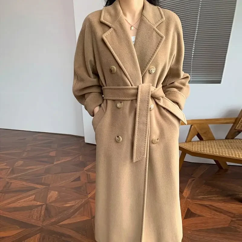 

popular autumn and winter long double-sided plush coat women's high-end foreign style Internet celebrity small woolen coat